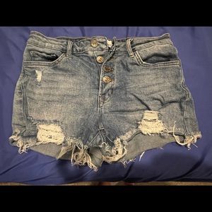High waisted blue jean shorts